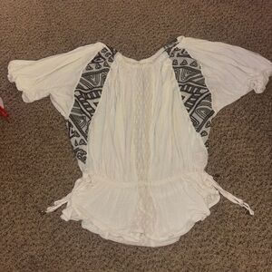 Free People White and Black Patterned Women's Top